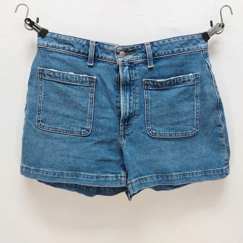 Madewell Denim Patch Pocket Shorts Women's 30 Blue High Rise Casual Summer